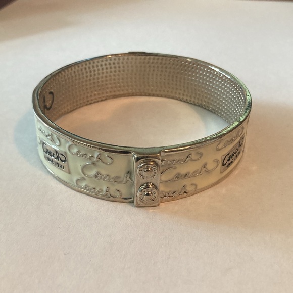 Coach Silvertone and Off-White Enamel Bangle Bracelet - Picture 7 of 9